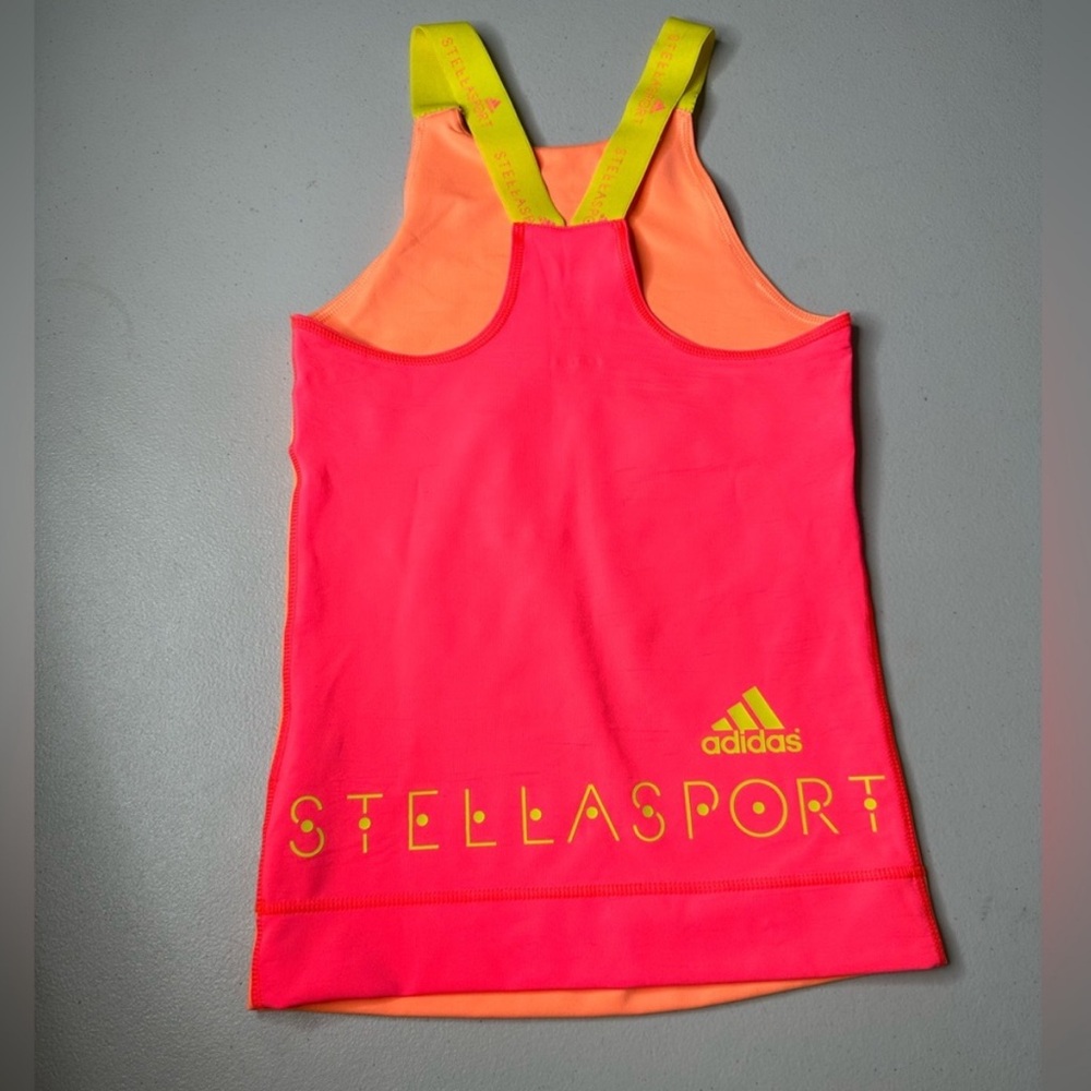 ADIDAS STELLA MCCARTNEY SPORT NEON ORANGE COLOR BLOCK RACER BACK TANK TOP S